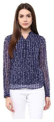 Veronique Women Blue Printed Regular Fit Shirt