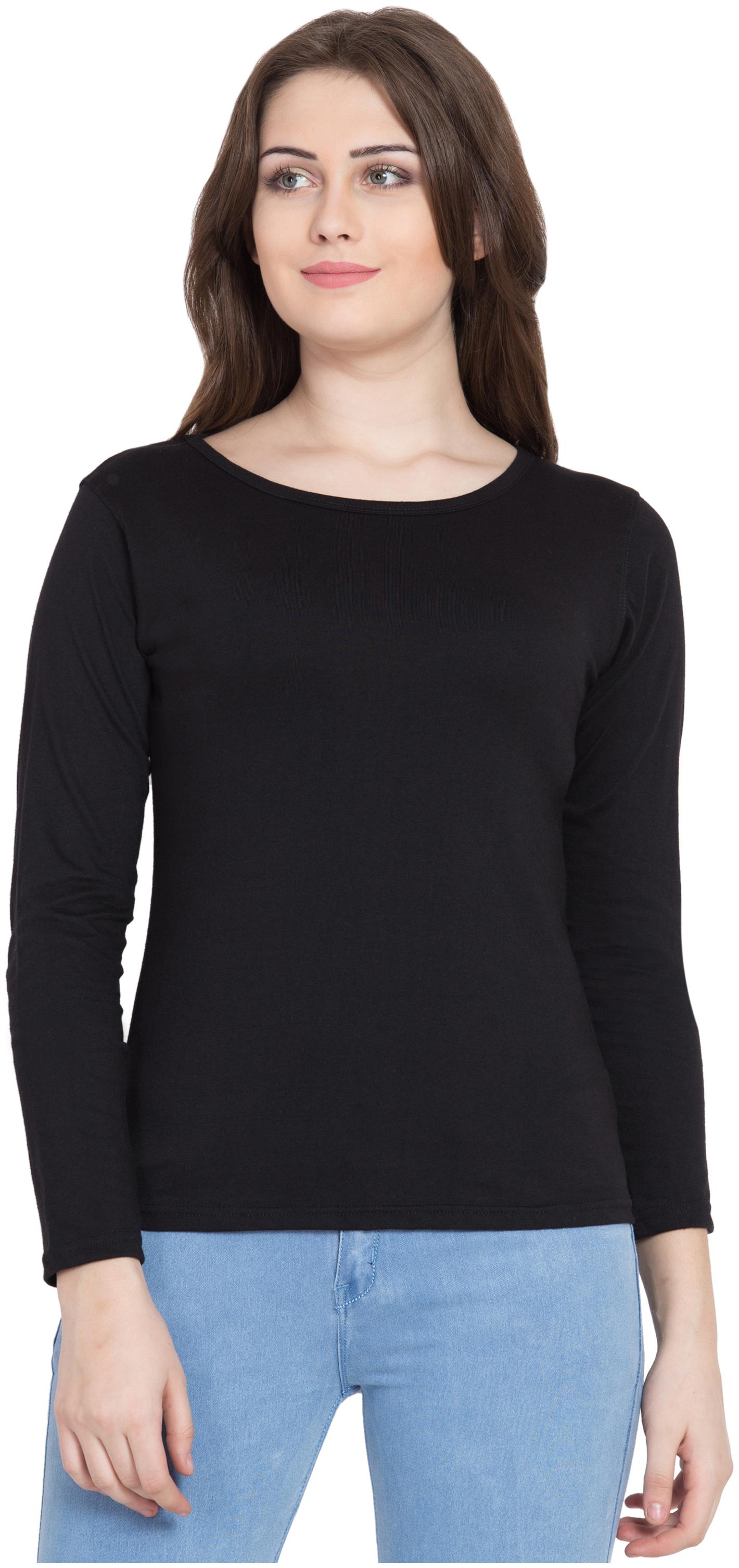 

VESTILO Women Black Slim fit Round neck Cotton T shirt