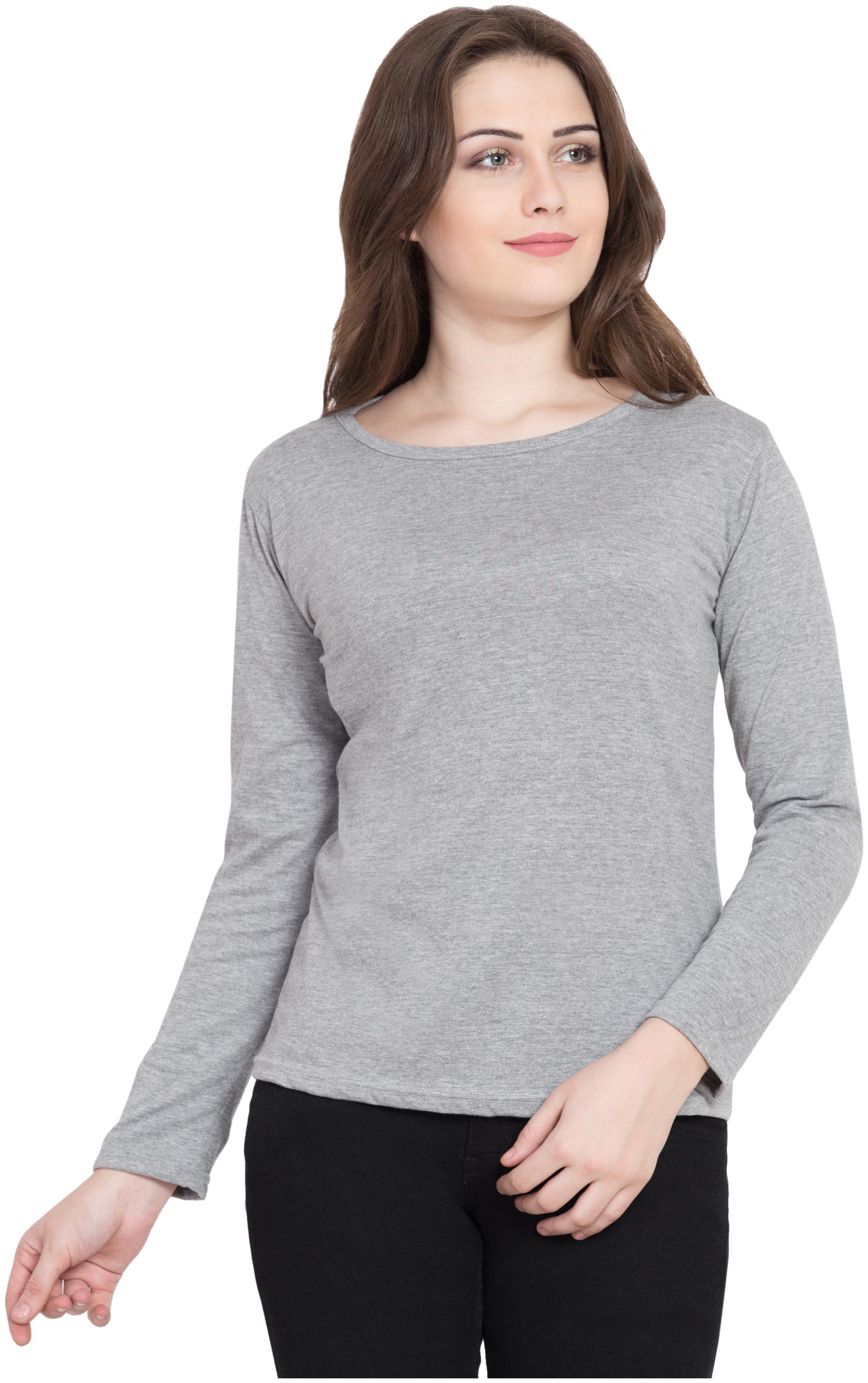 

VESTILO Women Grey Slim fit Round neck Cotton T shirt