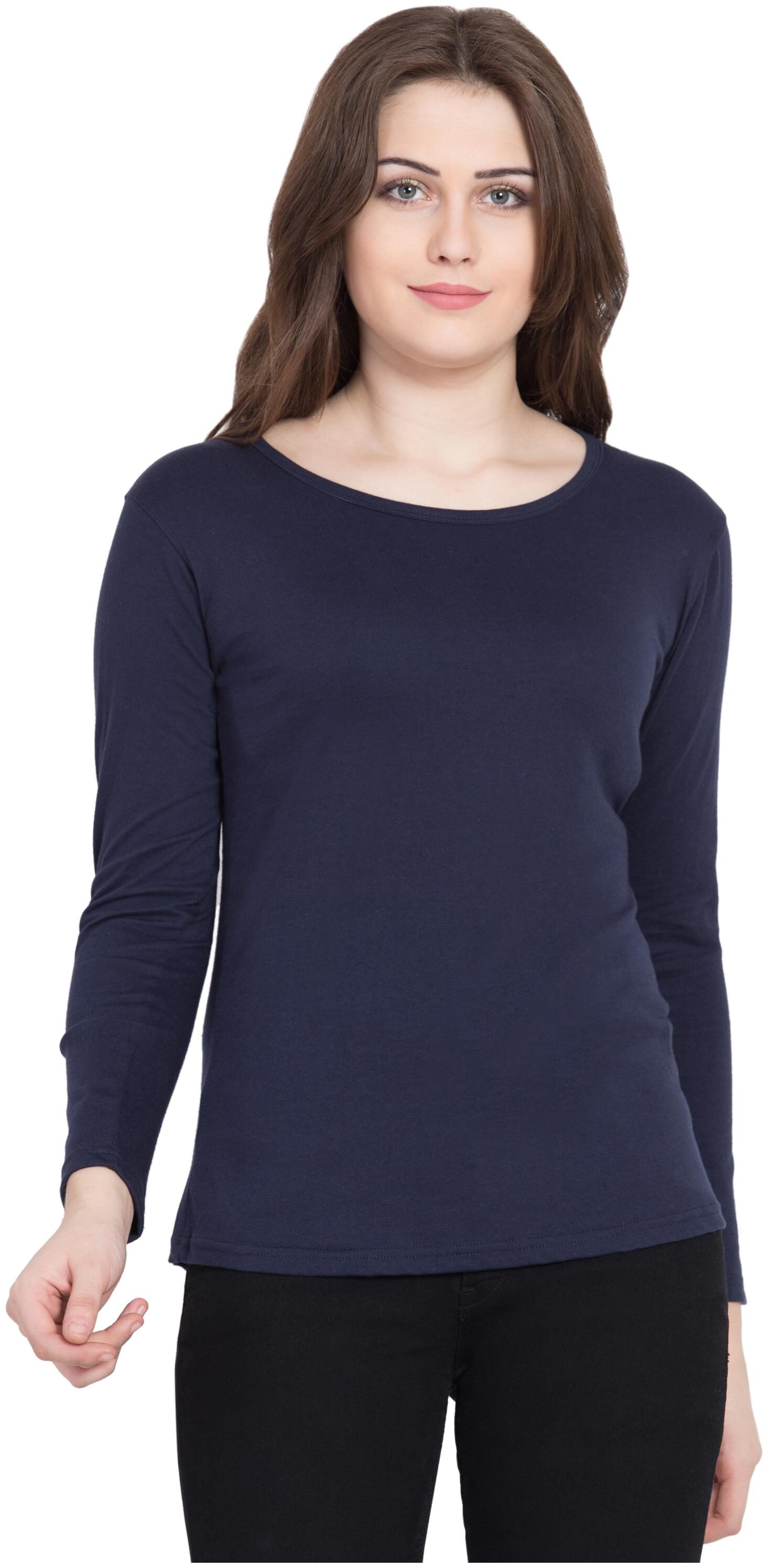 

VESTILO Women Navy Slim fit Round neck Cotton T shirt