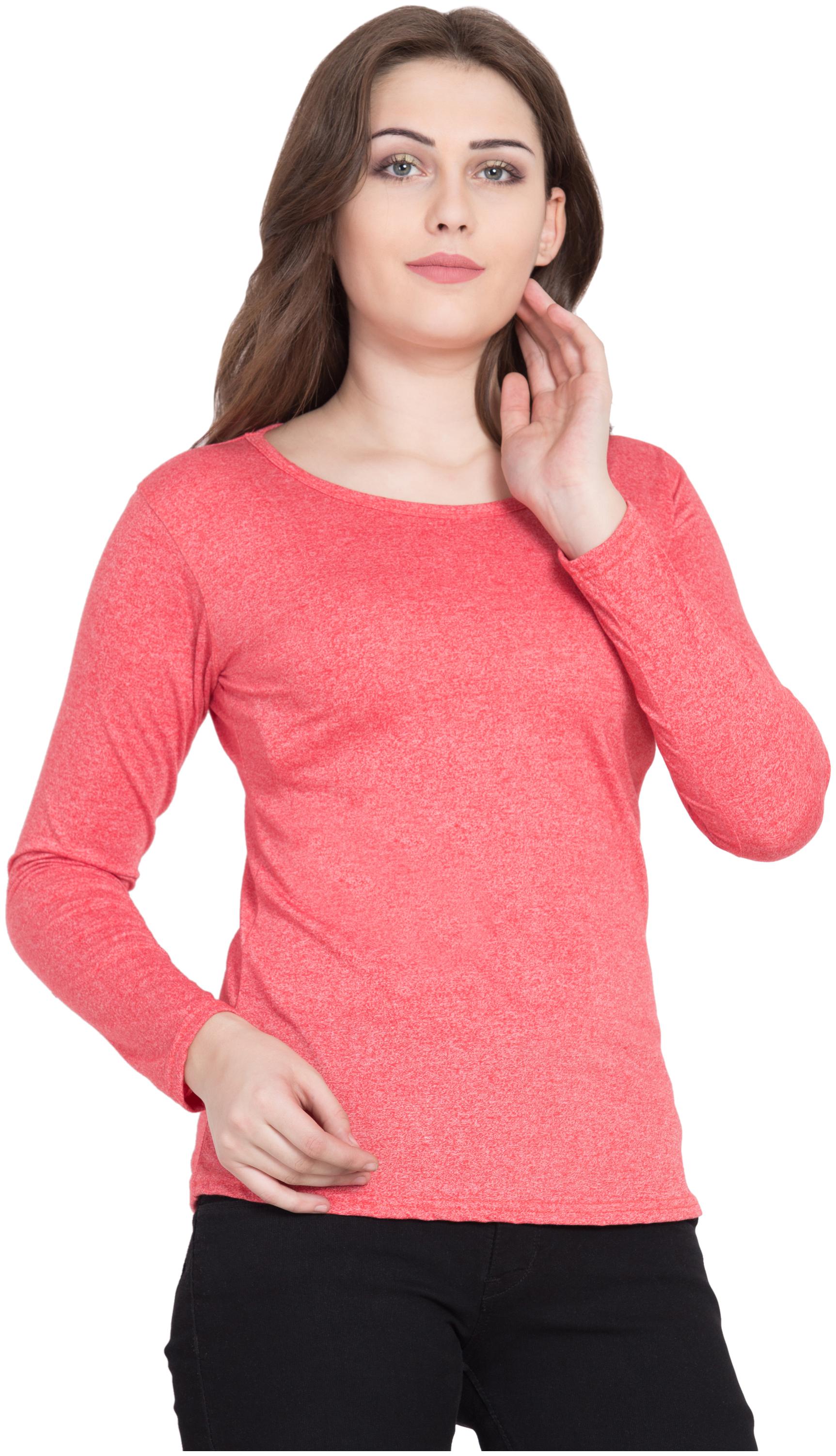 

VESTILO Women Peach Slim fit Round neck Cotton T shirt