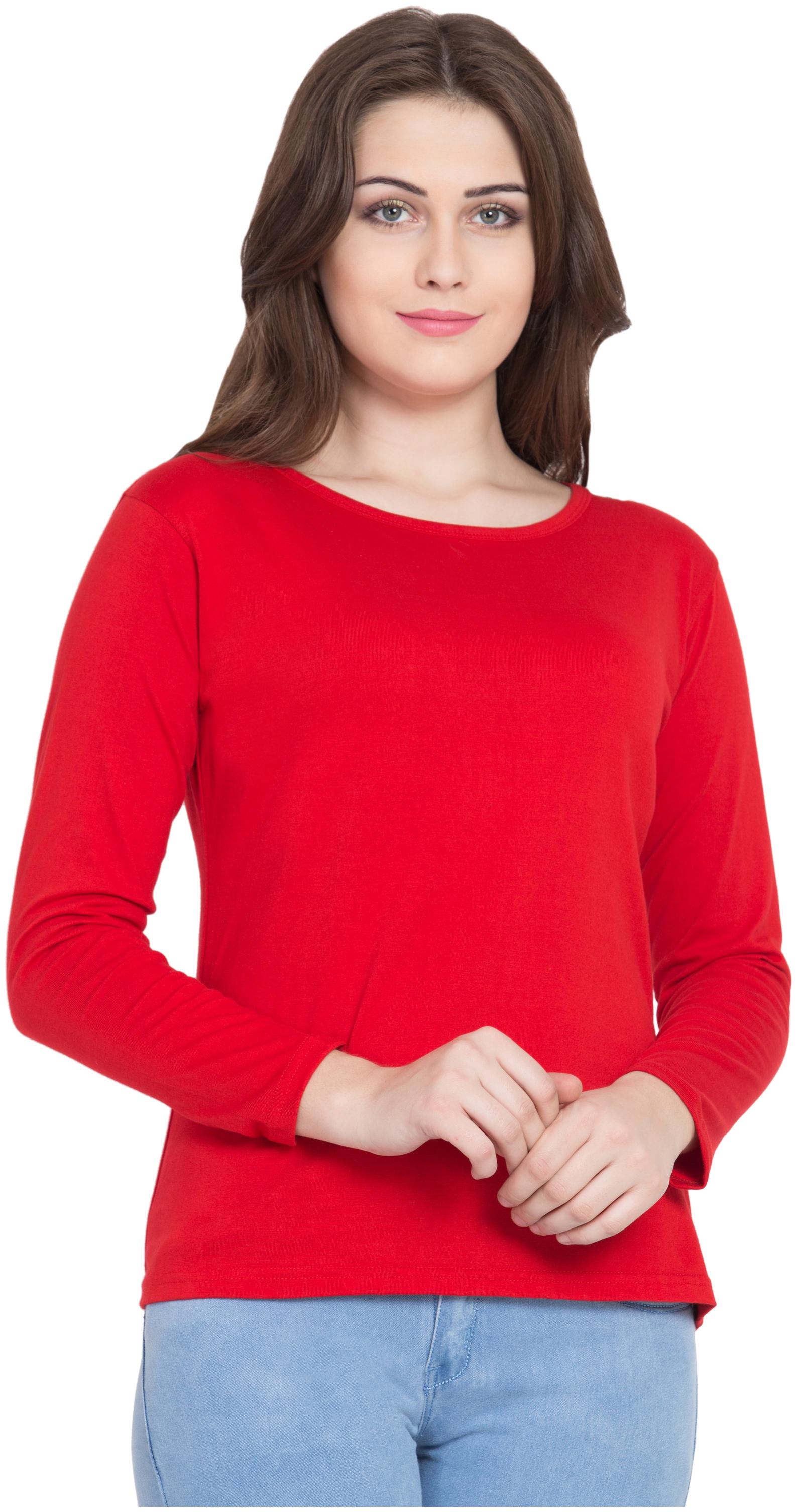 

VESTILO Women Red Slim fit Round neck Cotton T shirt