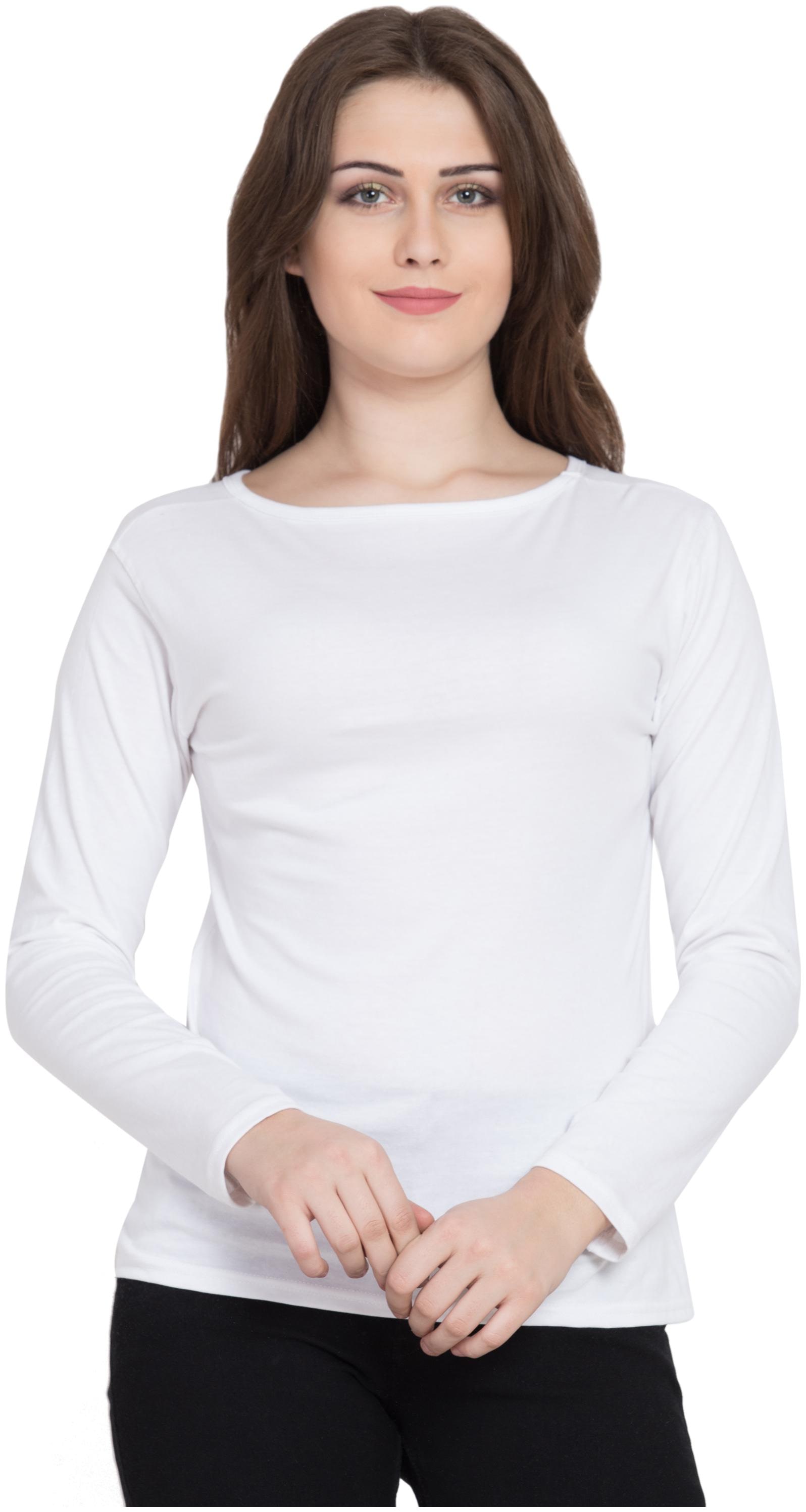 

VESTILO Women White Slim fit Round neck Cotton T shirt