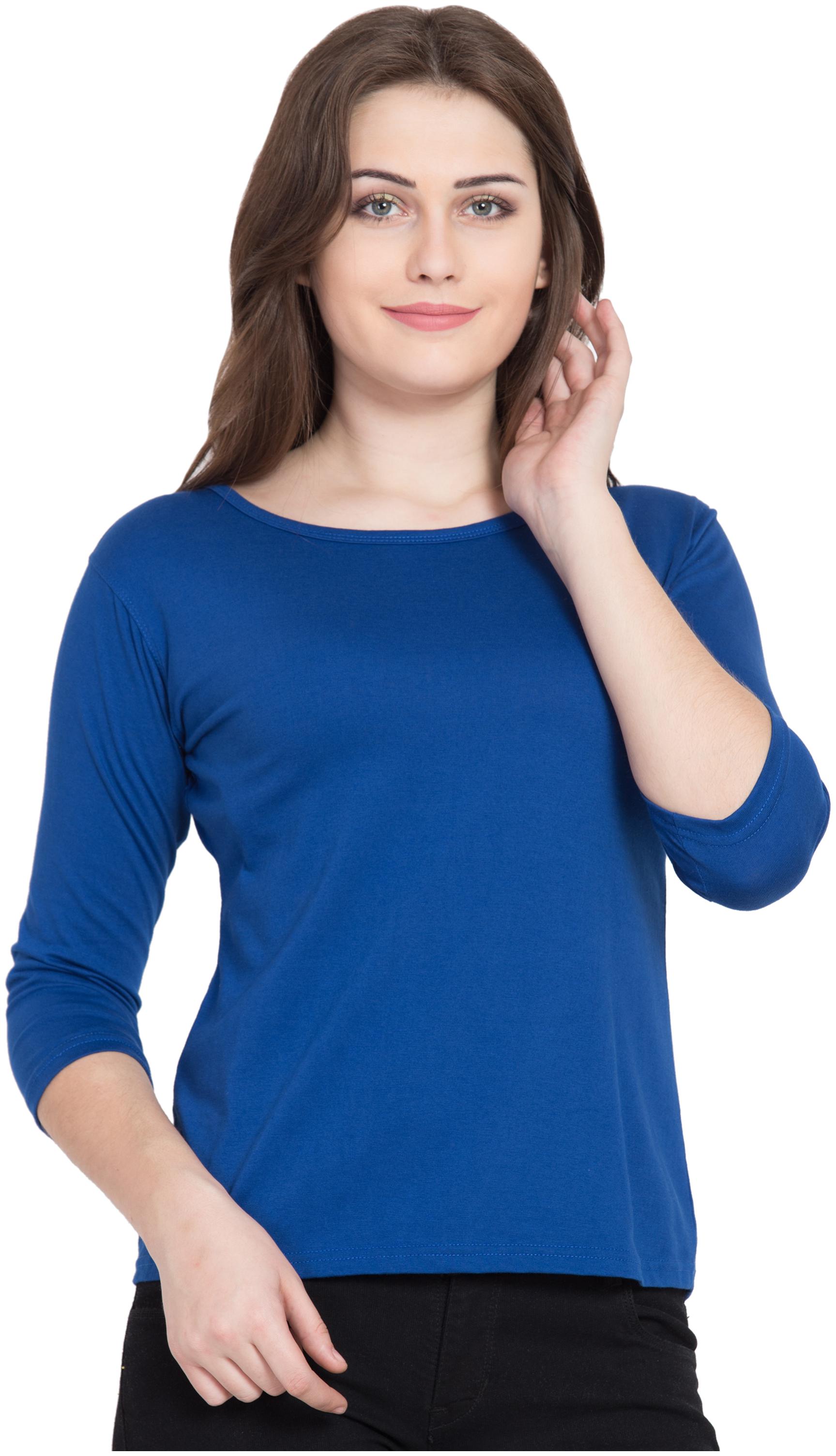

VESTILO Women Blue Slim fit Round neck Cotton T shirt