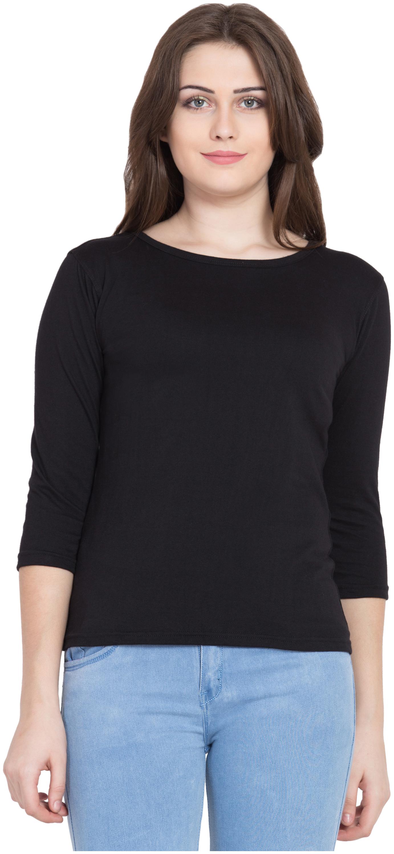 

VESTILO Women Black Slim fit Round neck Cotton T shirt