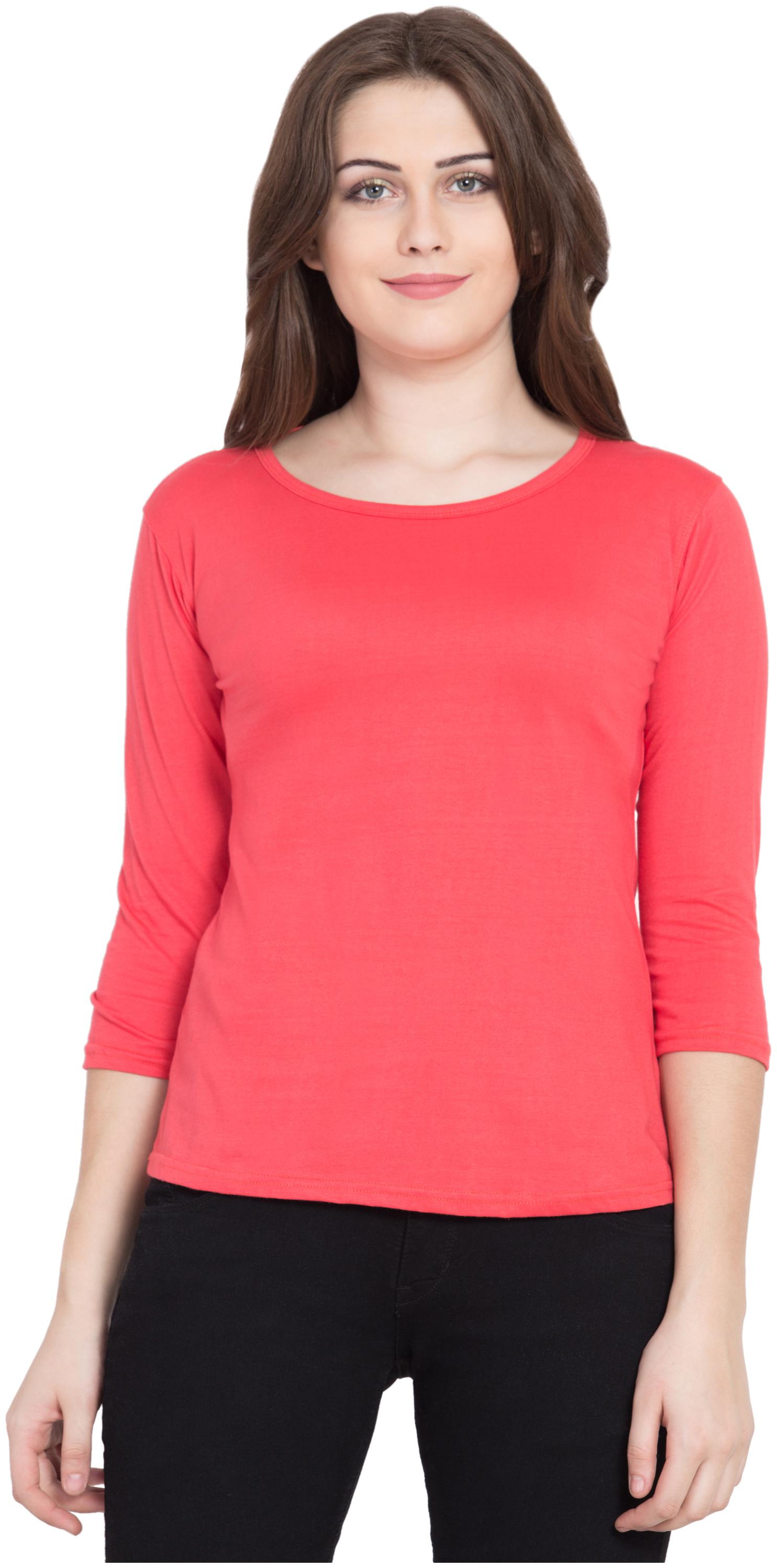 

VESTILO Women Pink Slim fit Round neck Cotton T shirt