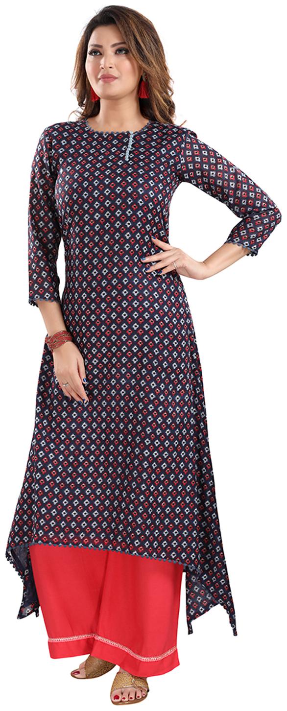 

Vich Women Cotton Regular Fit Kurti (Navy Blue)