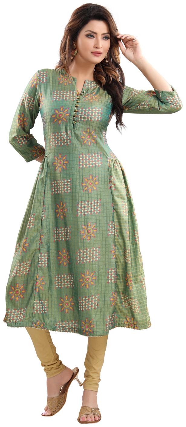 

Vich Women Polyester Blend Regular Fit Kurti (Green)
