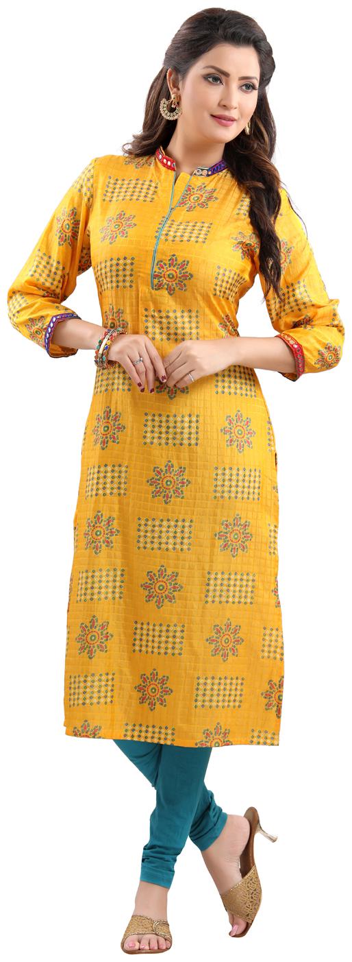 

Vich Women Polyester Blend Regular Fit Kurti (Yellow)