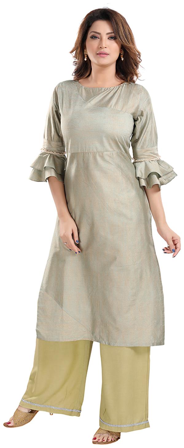 

Vich Women Polyester Blend Regular Fit Kurti (Grey)
