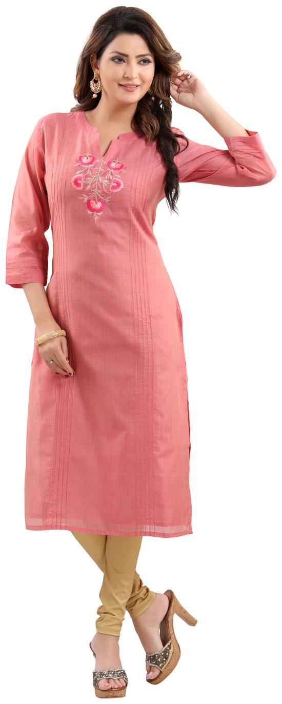 

Vich Women Polyester Blend Regular Fit Kurti (Peach)