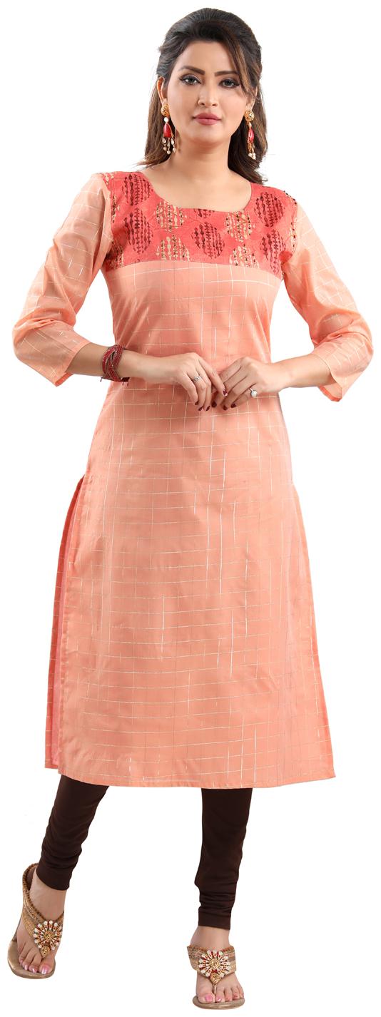 

Vich Women Polyester Blend Regular Fit Kurti (Peach)