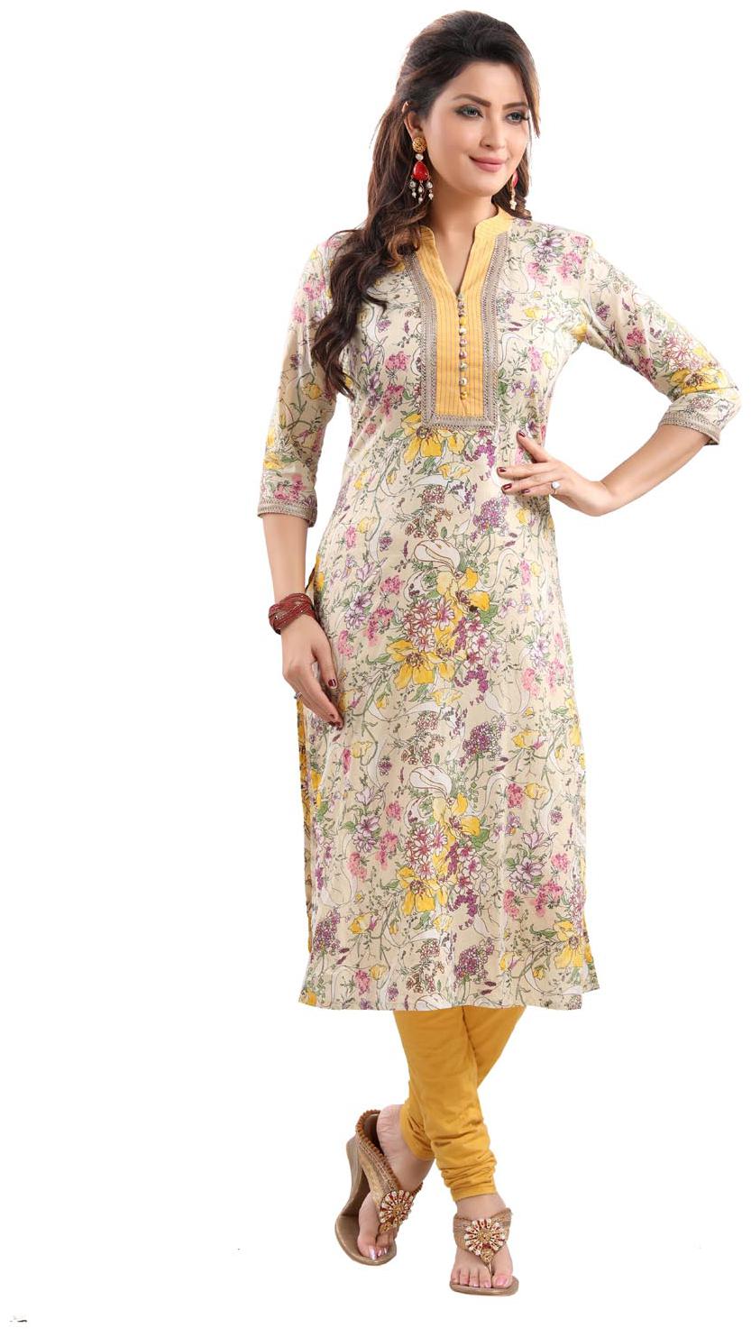 

VICH Women Beige Floral Straight Kurti