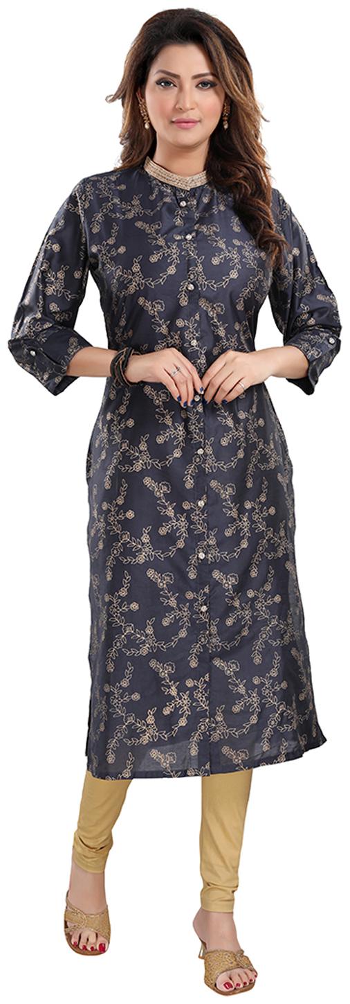 

Vich Women Viscose Rayon Regular Fit Kurti (Navy Blue)