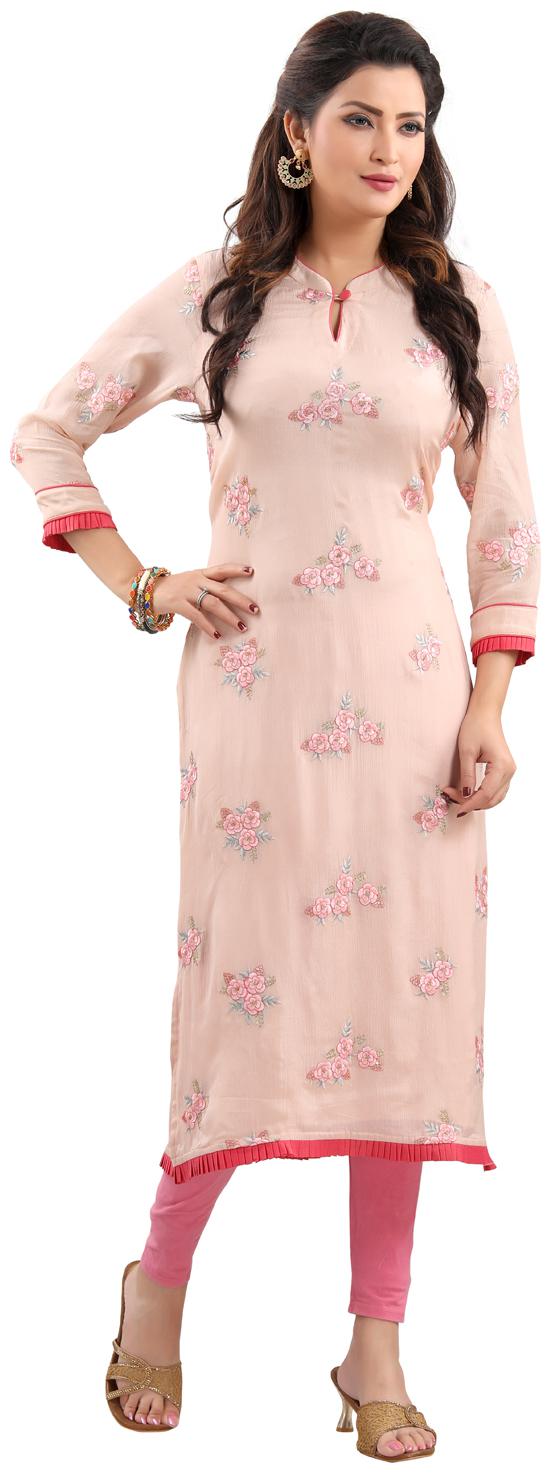 

Vich Women Viscose Rayon Regular Fit Kurti (Pink)