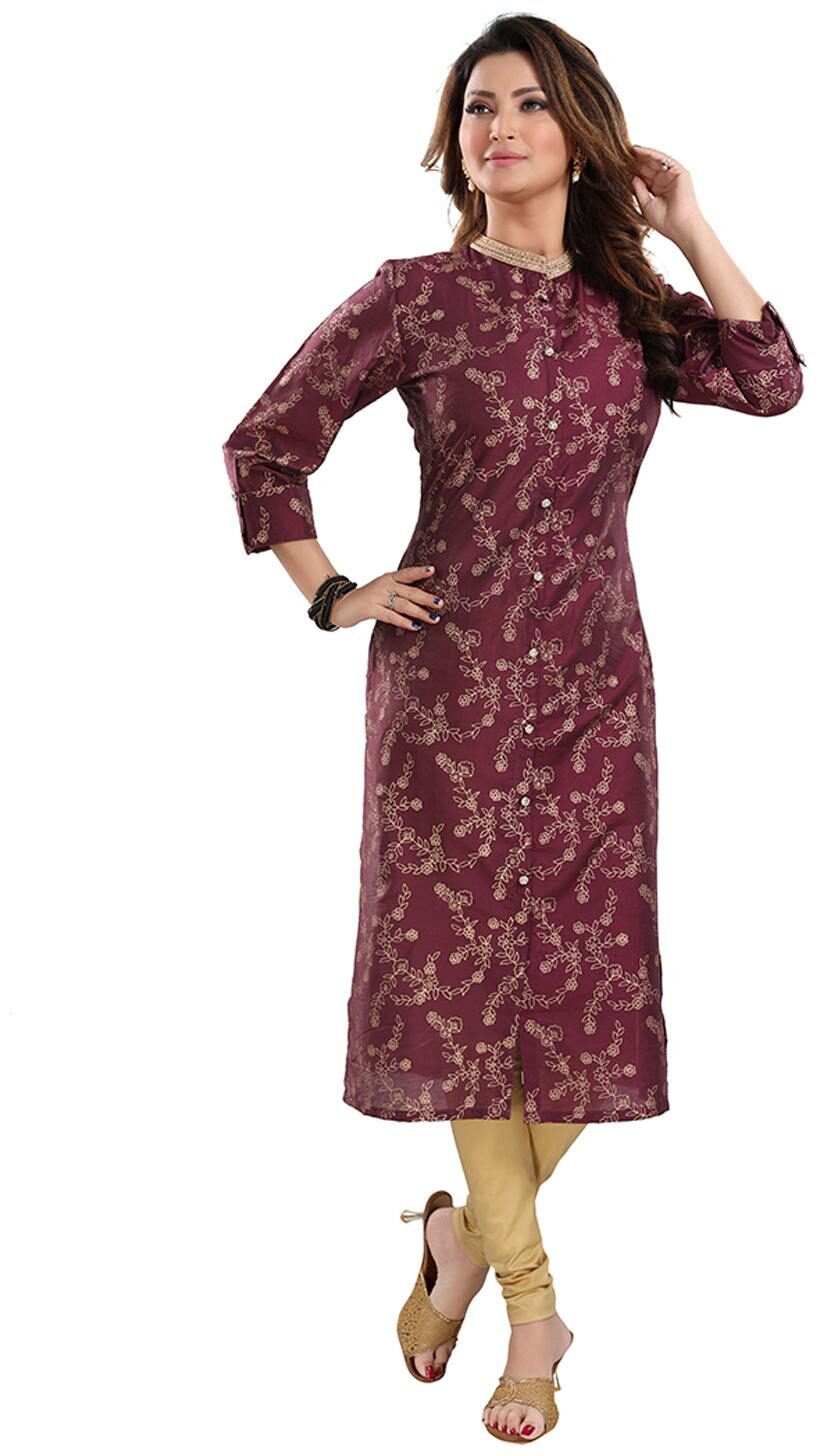 

Vich Women Viscose Rayon Regular Fit Kurti (Purple)