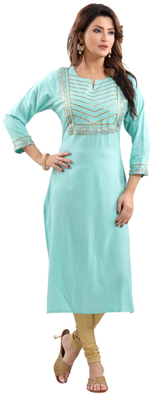 

Vich Women Viscose Rayon Regular Fit Kurti (Blue)
