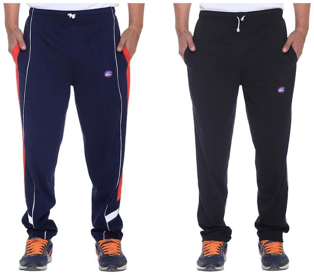 Vimal Black and Blue Cotton Pack Of 2 TrackPants