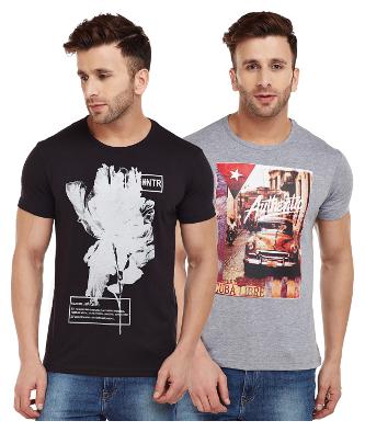 

Vimal Jonney Black And Melange Graphic Printed Tshirts For Men(Pack Of 2)