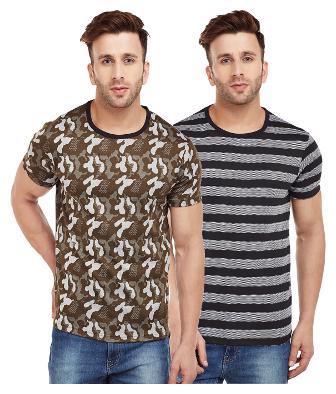 

VIMAL JONNEY Men Multi Regular fit Cotton Blend Round neck T-Shirt - Pack Of 2
