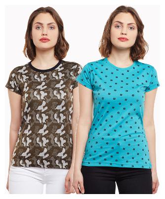 

Vimal Jonney Camaflauge Print And Natural Print Casual Tops For Women(Pack Of 2)