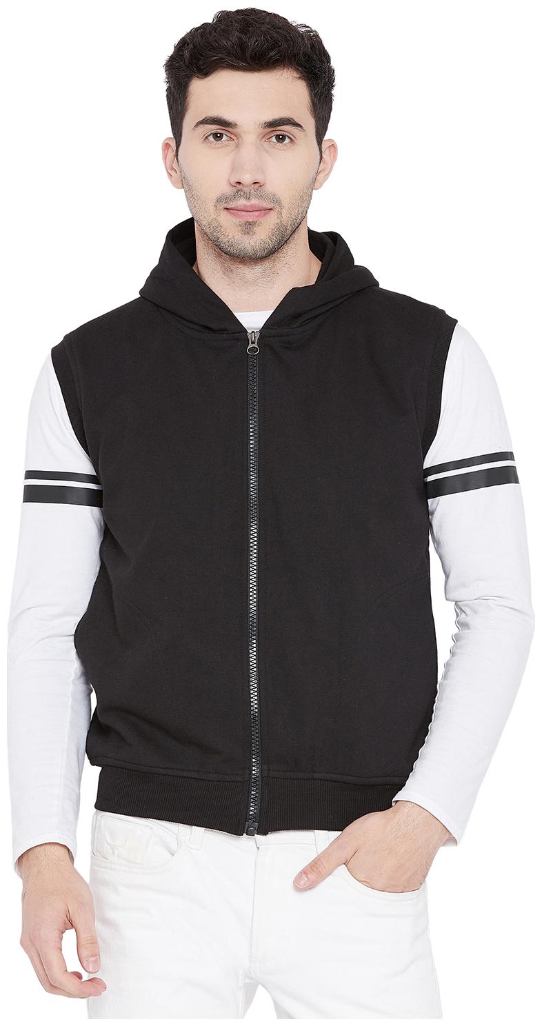 

Vimal Cotton Black Sleevless Hoodie Zipper Sweatshirt For Men