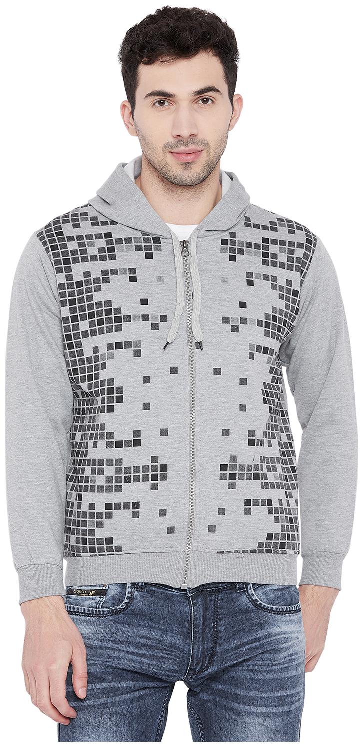 

Vimal Cotton Grey Melange Printed Fullsleeves Hoodie Zipper Sweatshirt For Men