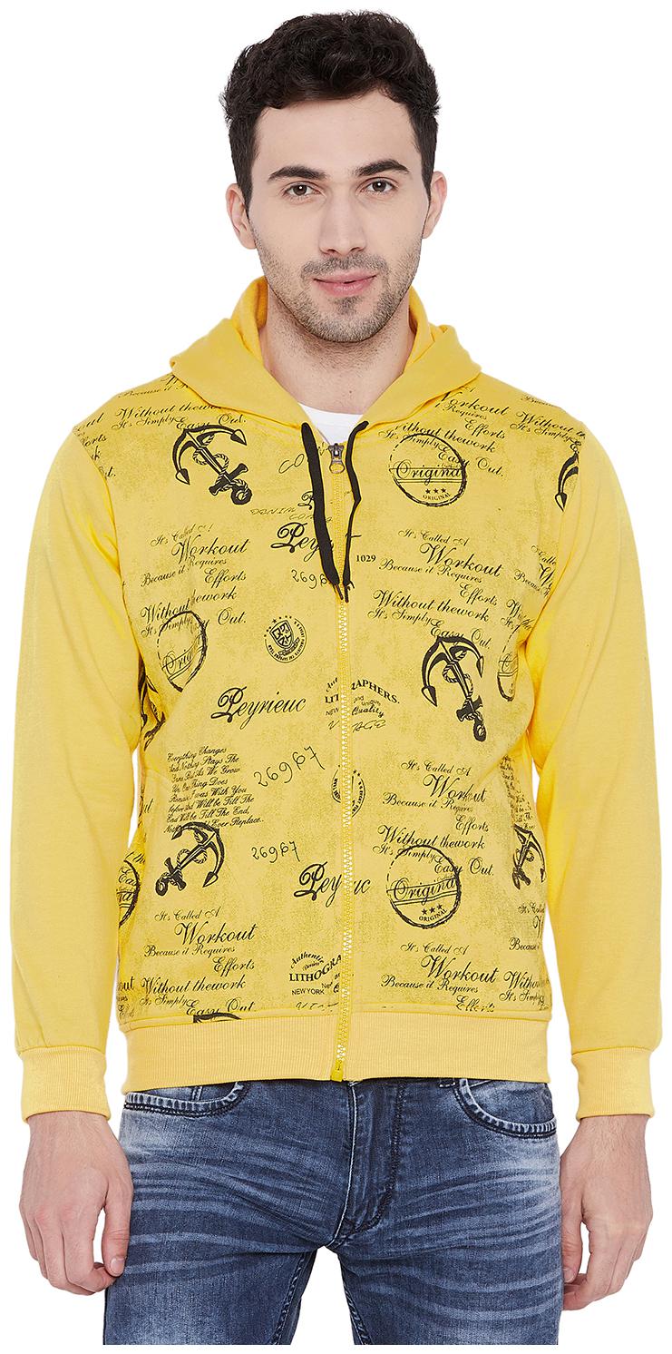 

Vimal Cotton Yellow Printed Fullsleeves Hoodie Zipper Sweatshirt For Men