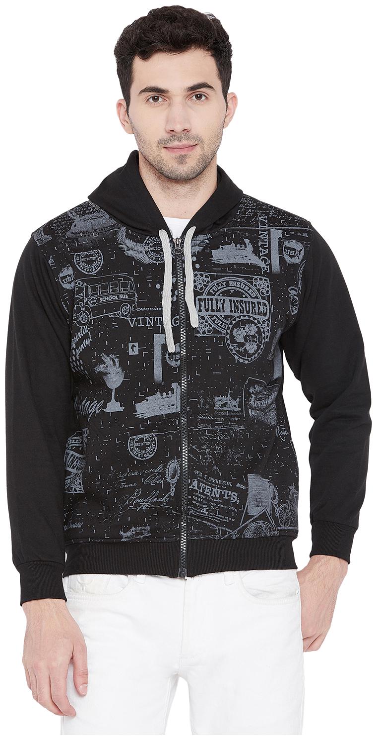 

Vimal Cotton Black Printed Fullsleeves Hoodie Zipper Sweatshirt For Men