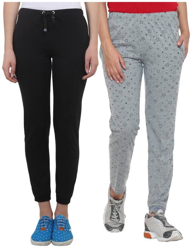 VIMAL JONNEY Women Regular fit Cotton Solid Track pants - Black