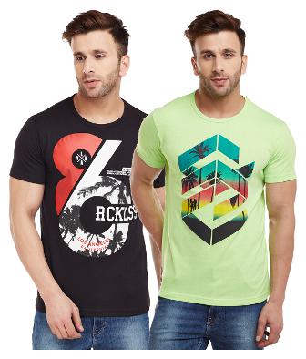 

VIMAL JONNEY Men Multi Regular fit Cotton Blend Round neck T-Shirt - Pack Of 2