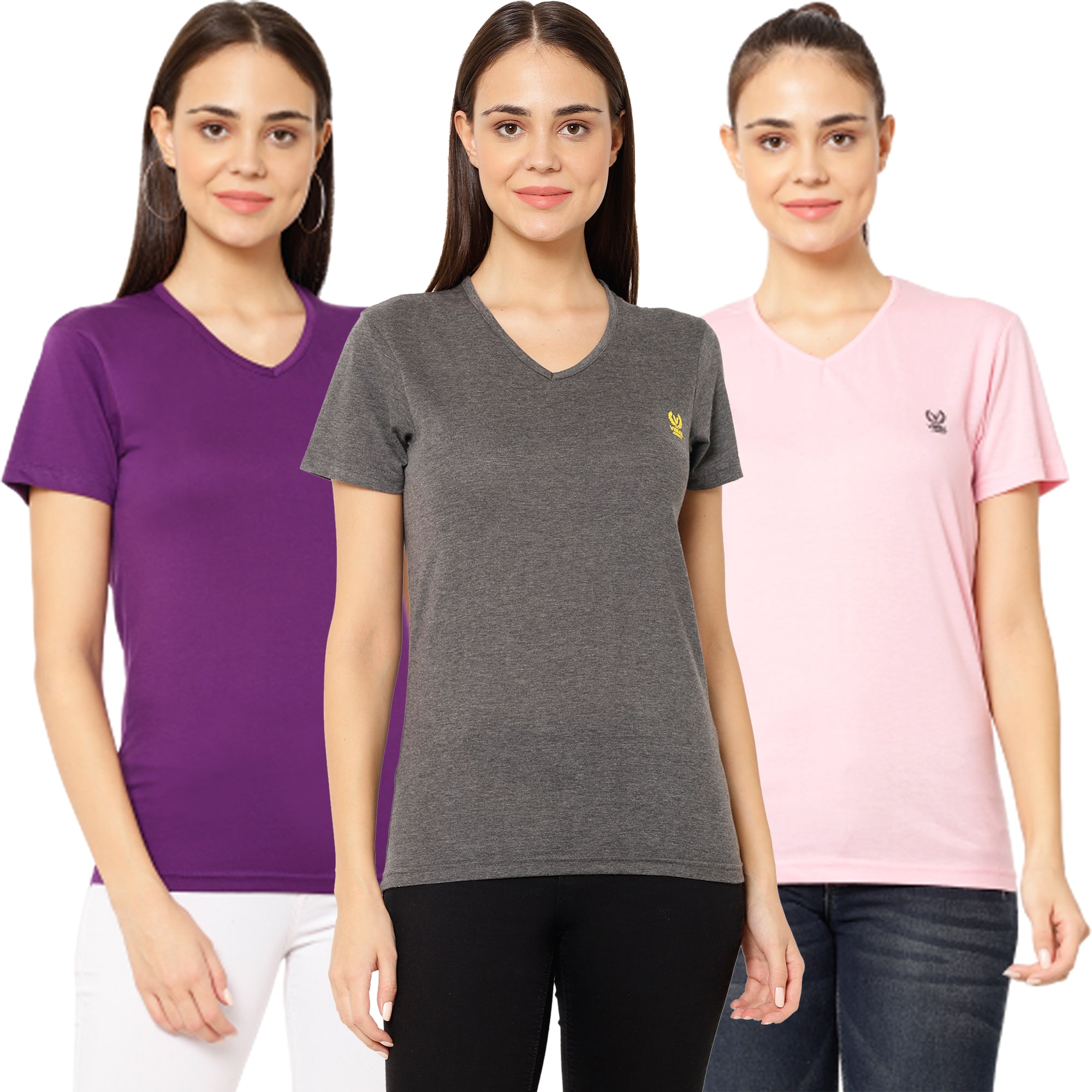 

VIMAL JONNEY Women Multi Regular fit V neck Cotton T shirt