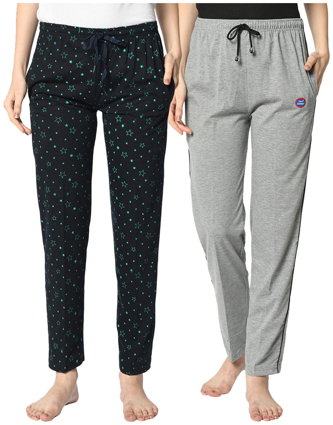 

VIMAL JONNEY Cotton Blend Printed Blue Grey Color Track Pants For Women (Pack Of 2)