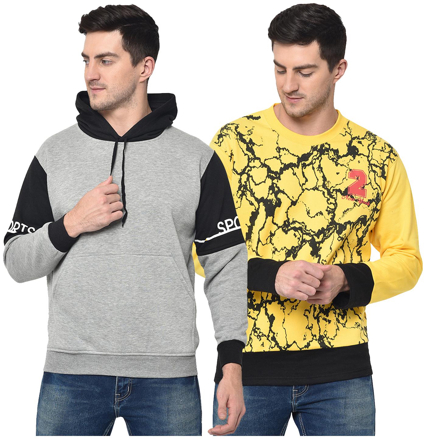 

VIMAL JONNEY Men Grey Yellow Hooded Hoodie