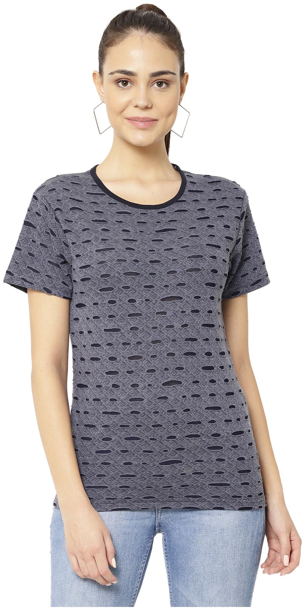 

VIMAL JONNEY Women Blended Self Design T Shirt Navy Blue