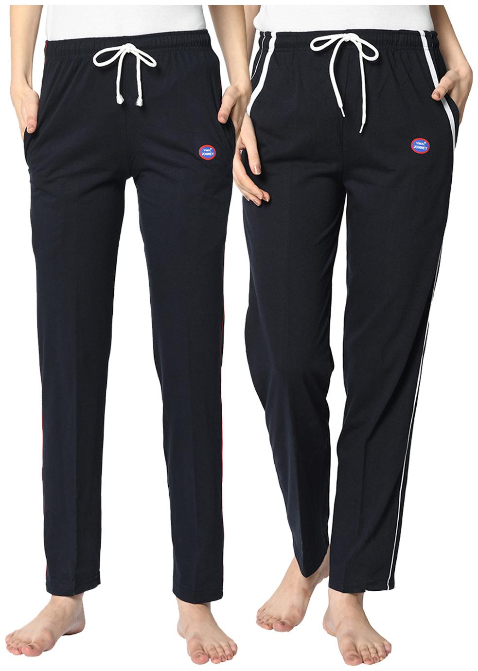 

VIMAL JONNEY Cotton Blend Solid Blue Color Track Pants For Women (Pack Of 2)