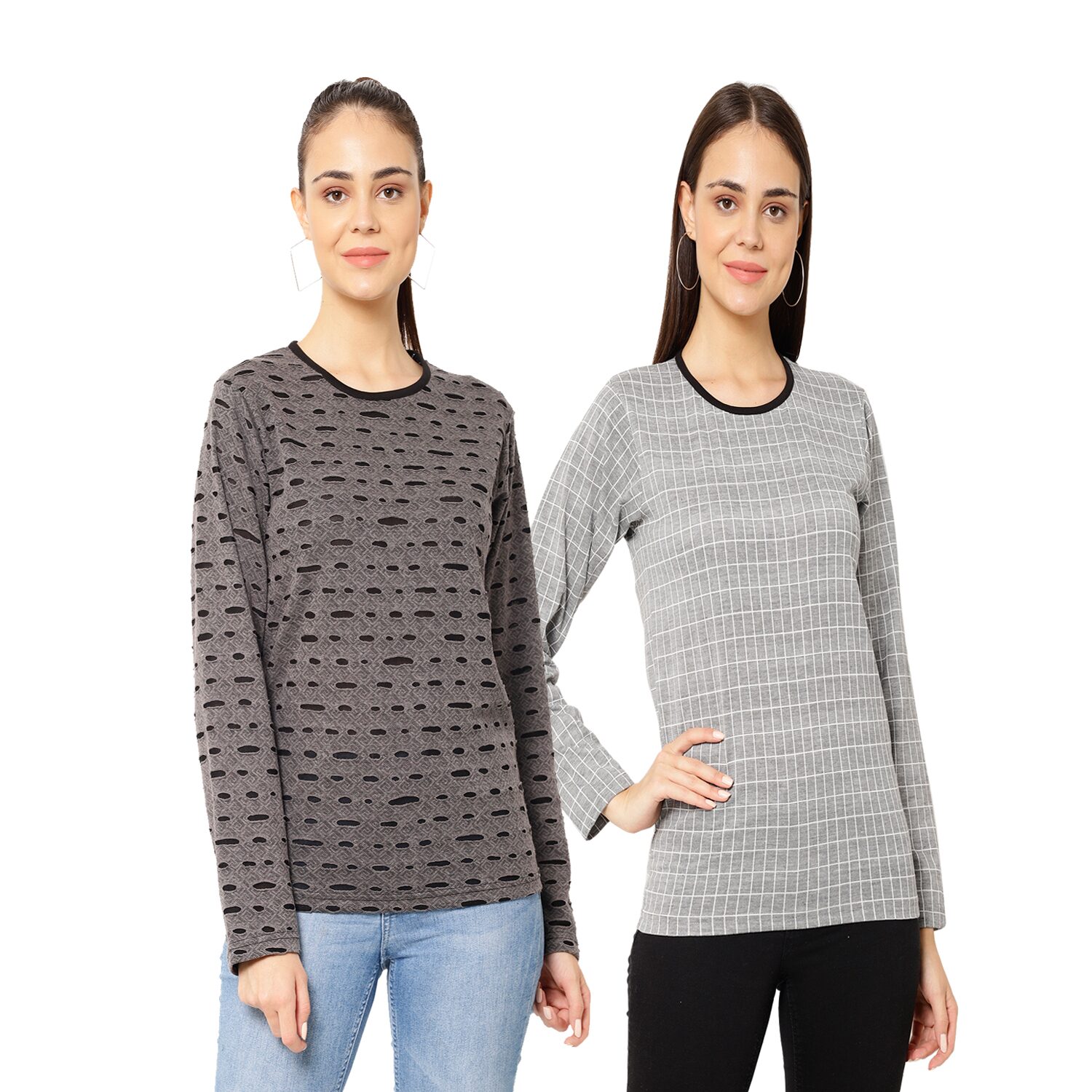 

VIMAL JONNEY Women Black Grey Regular fit Round neck Cotton T shirt