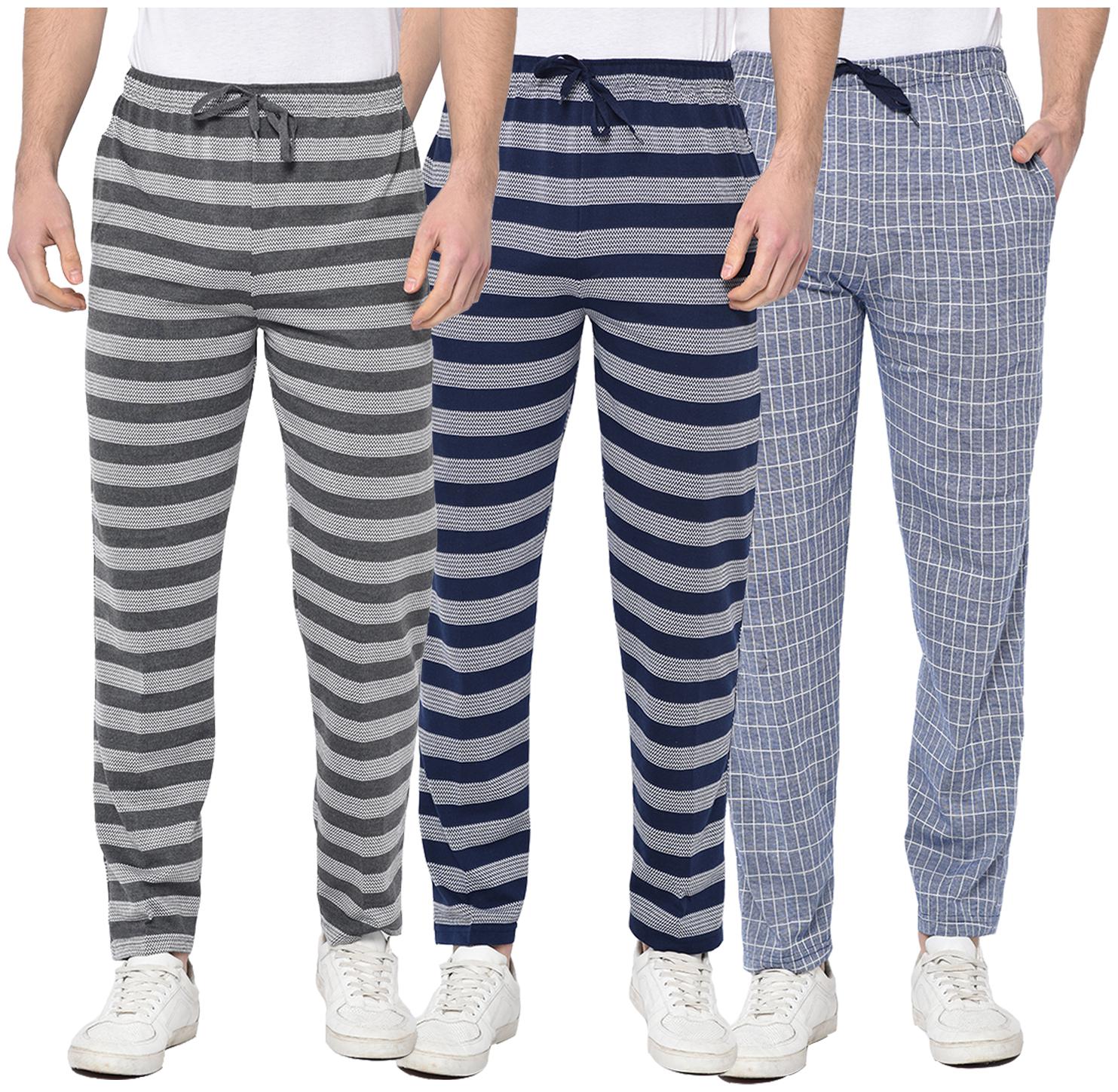 

VIMAL JONNEY Men Grey Blue Striped Regular fit Track pants