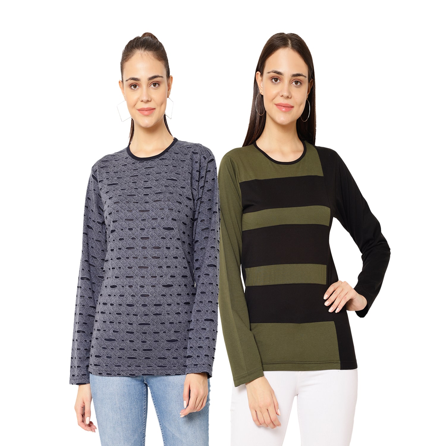 

VIMAL JONNEY Women Multi Regular fit Round neck Cotton T shirt