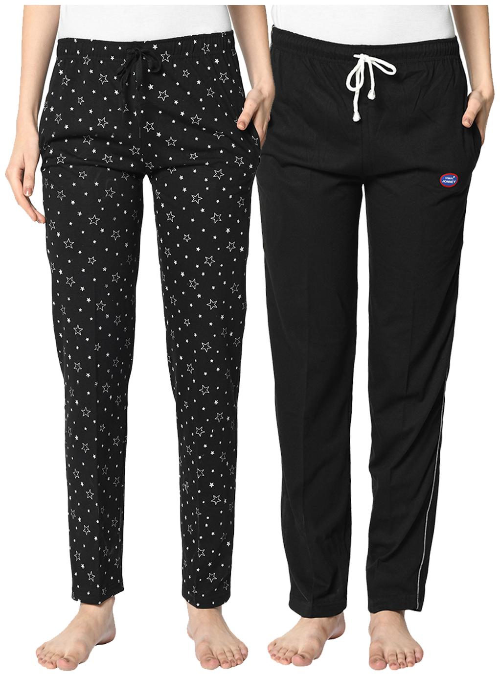 

VIMAL JONNEY Cotton Blend Solid Black Color Track Pants For Women (Pack Of 2)