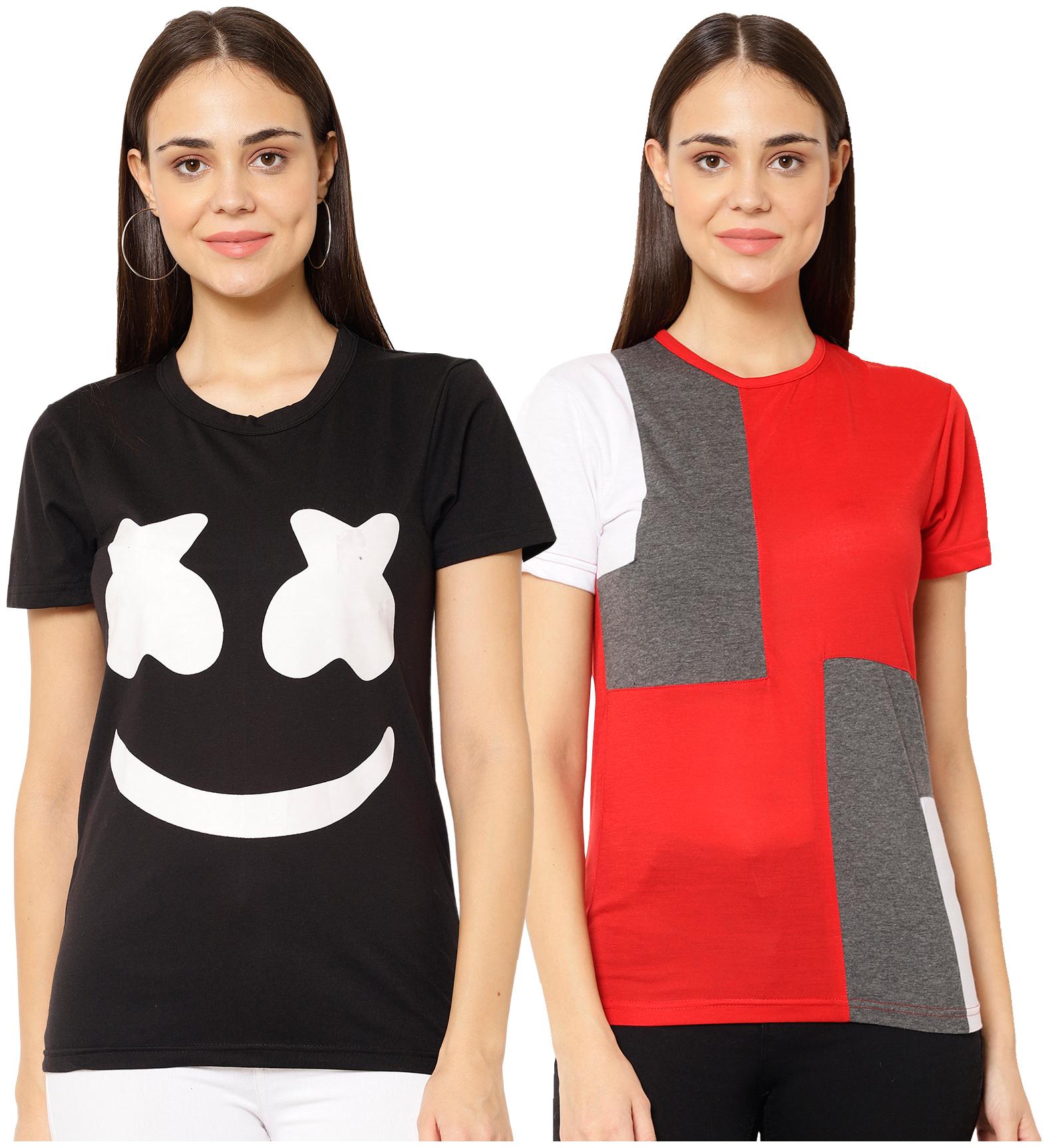 

VIMAL JONNEY Women Multi Regular fit Round neck Cotton blend T shirt