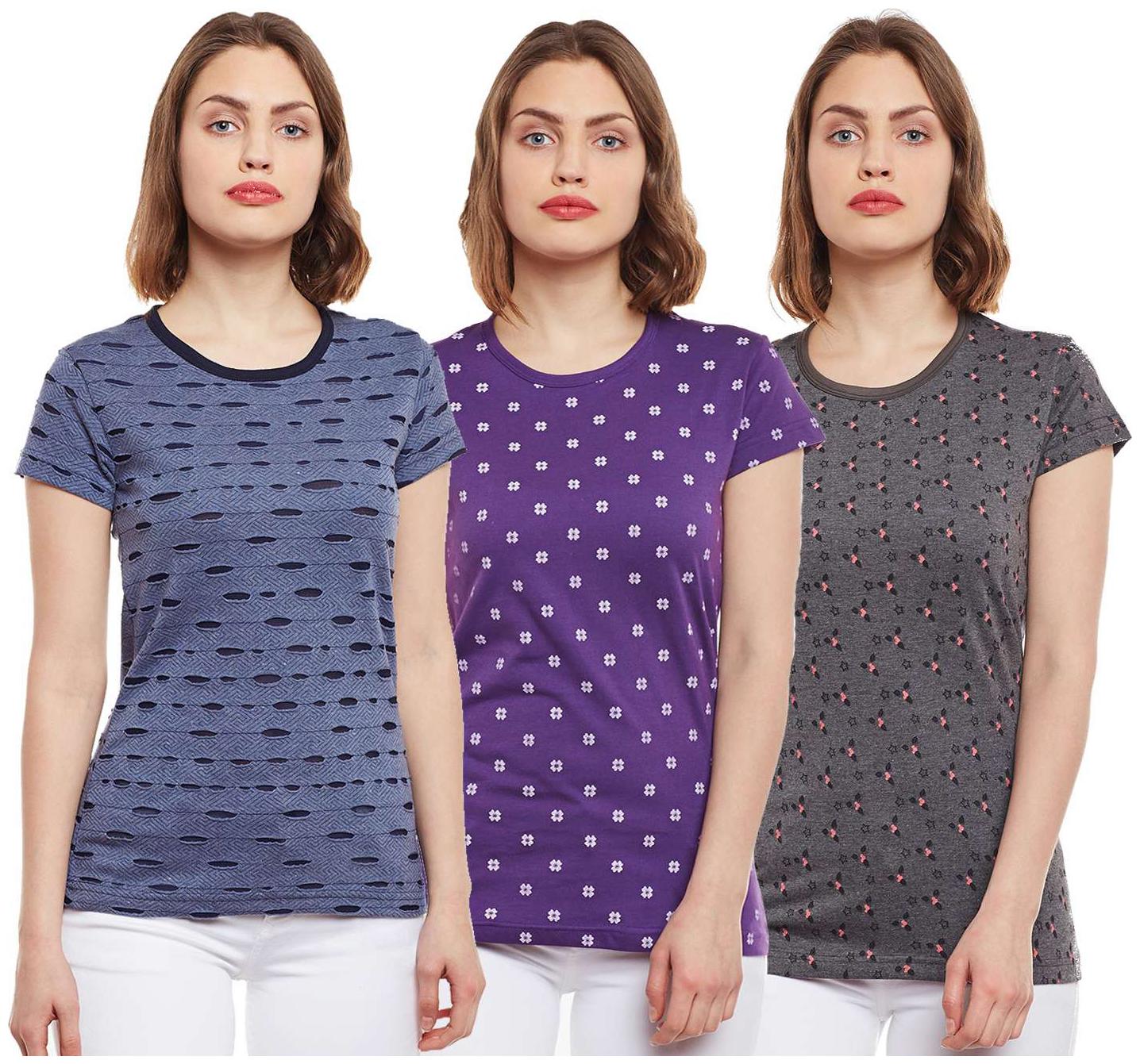 

VIMAL JONNEY Women Multi Regular fit Round neck Cotton T shirt