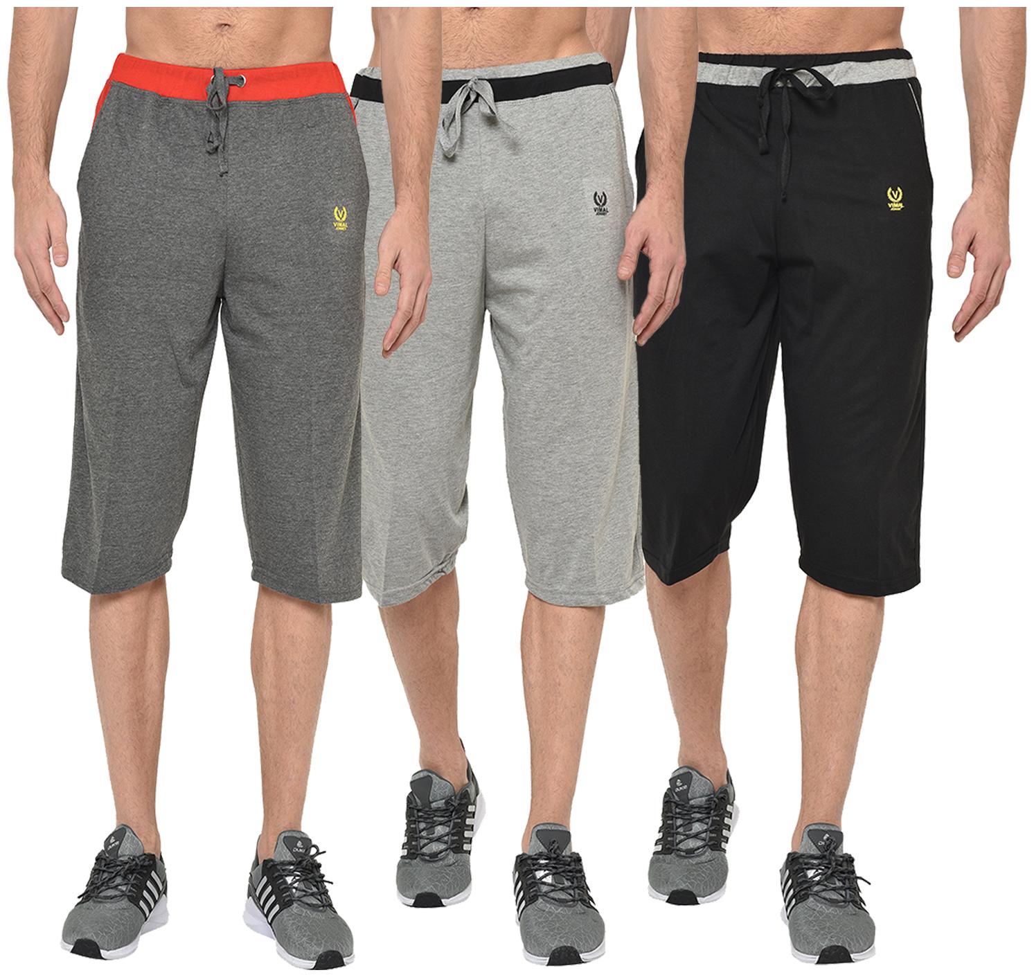 

VIMAL JONNEY Men Grey Black Regular Fit Regular Shorts