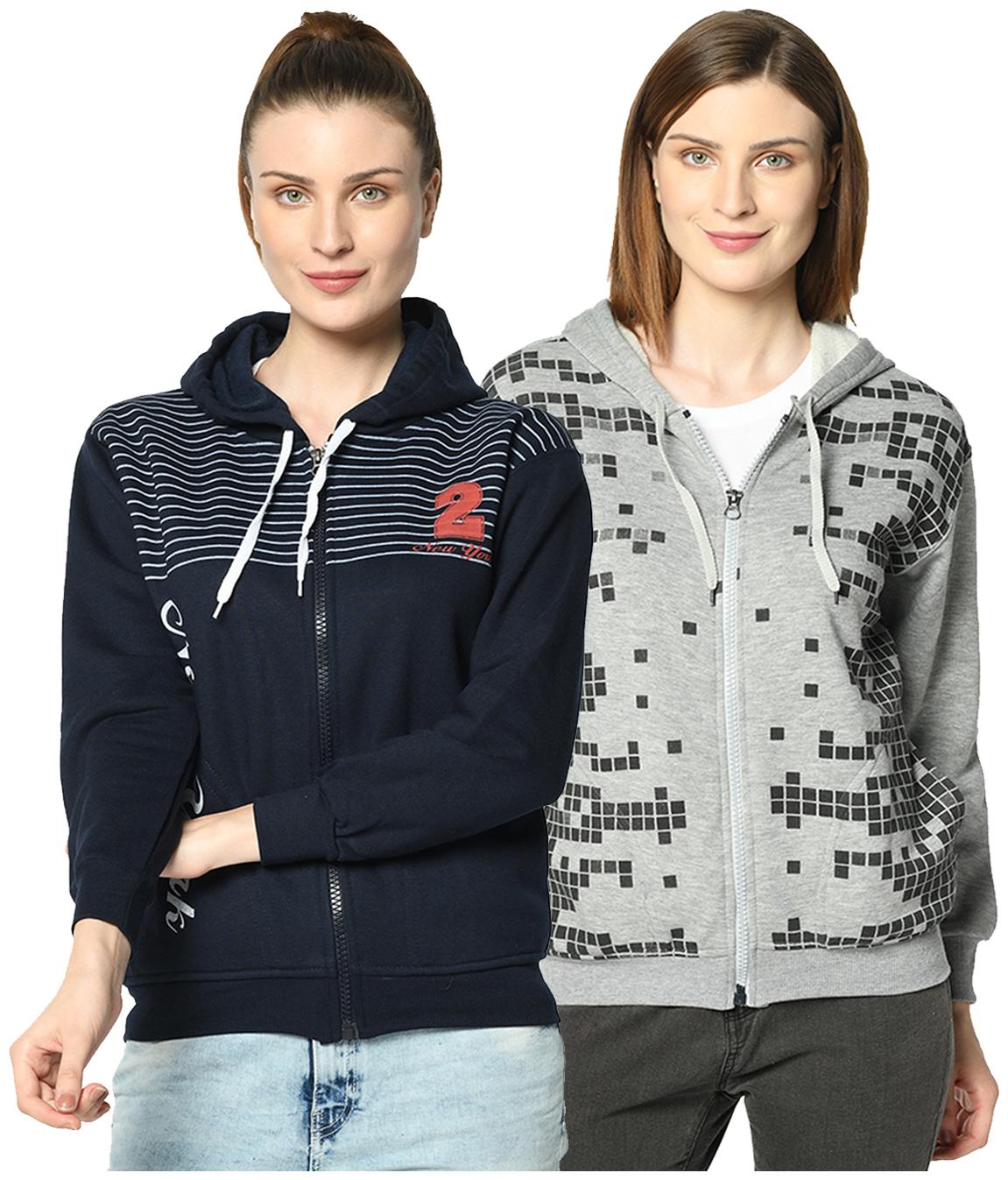 

VIMAL JONNEY Women Printed Hoodie - Grey Blue