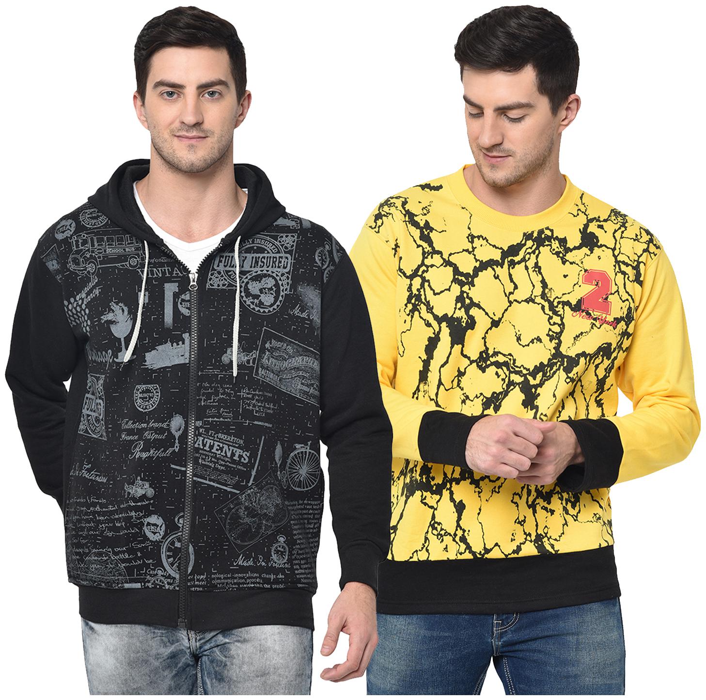 

VIMAL JONNEY Men Black Yellow Hooded Hoodie