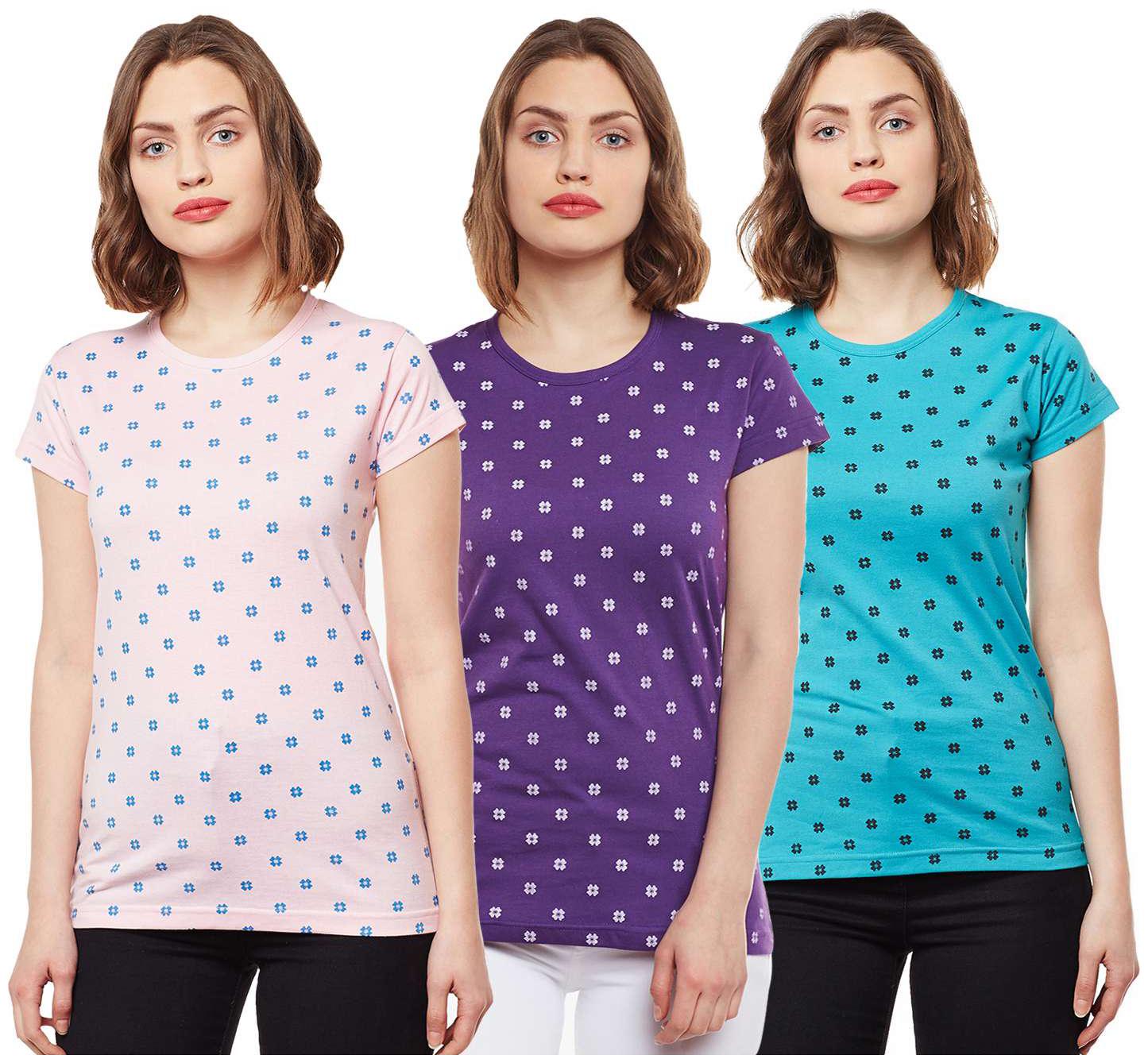 

VIMAL JONNEY Women Multi Regular fit Round neck Cotton T shirt