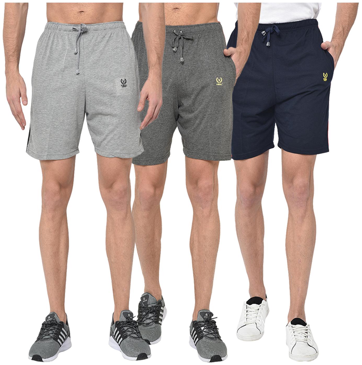 

VIMAL JONNEY Men Grey Navy Blue Regular Fit Regular Shorts