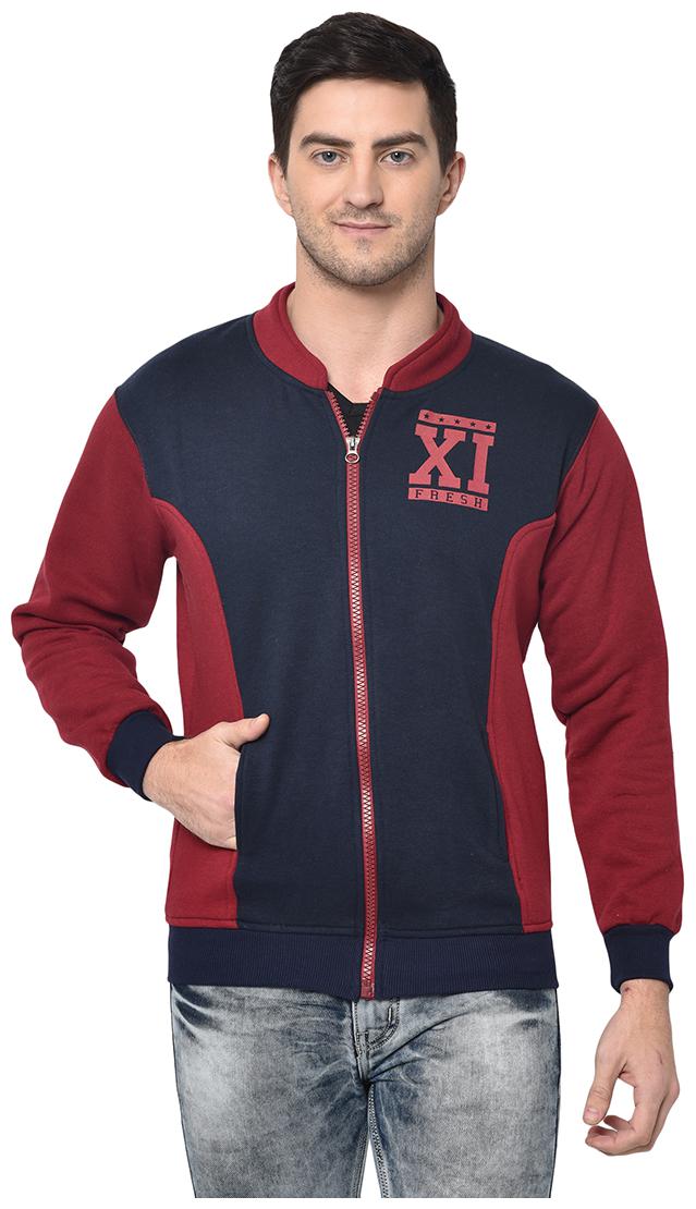 

VIMAL JONNEY Men Cotton Blend Colourblocked Navy Blue Maroon Sweatshirt