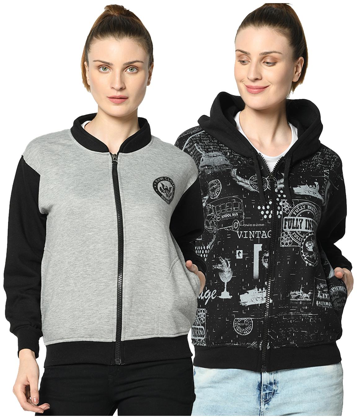 

VIMAL JONNEY Women Printed Hoodie - Black Grey
