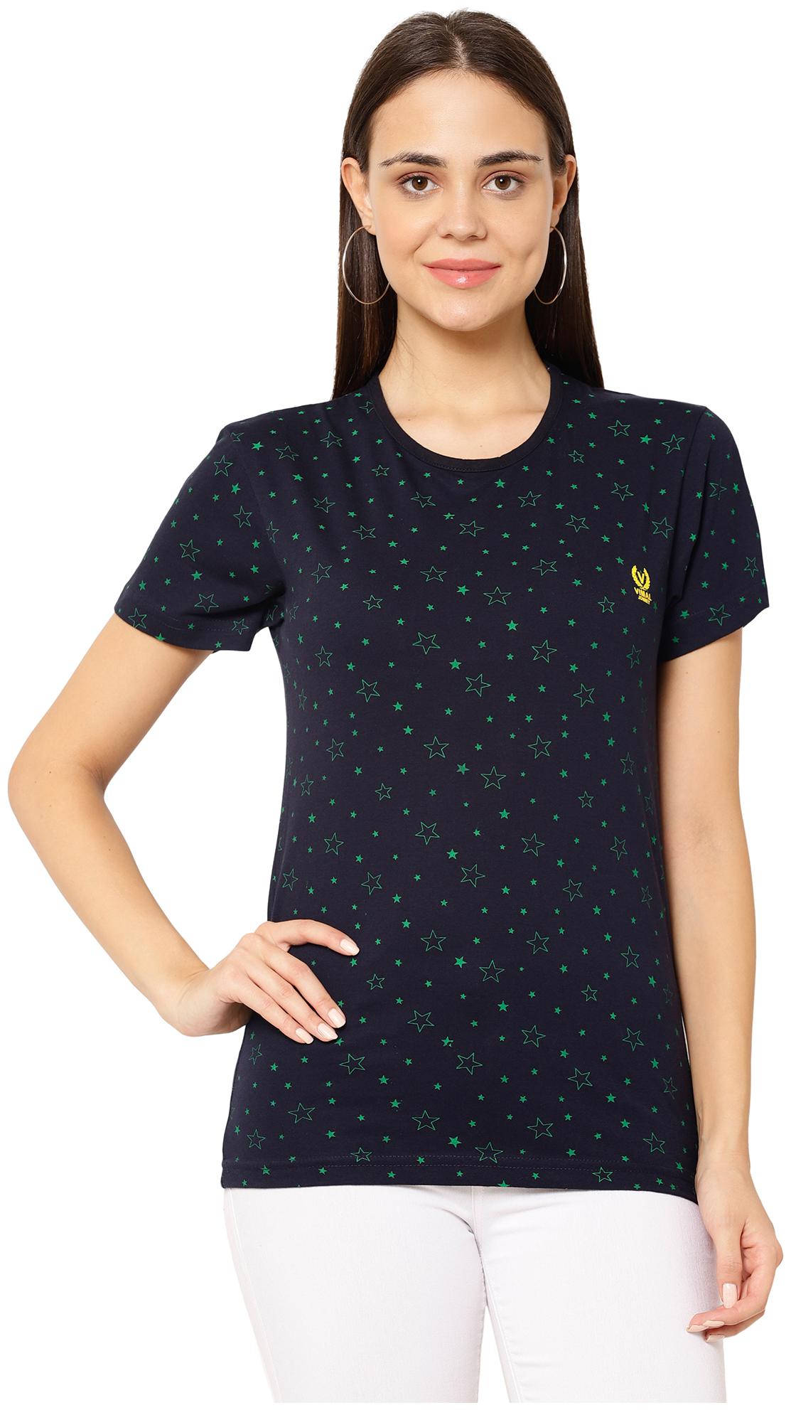 

VIMAL JONNEY Women Blended Printed T Shirt Navy Blue